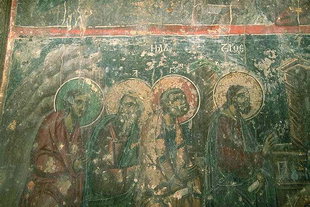 Fresko in der byzantinischen Agios Ioannis-Kirche in Kato Varsamonero