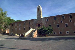 The front facade of Agia Triada Monastery