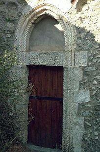Einzelheit vom Portal der Agios Fanourios-Kirche