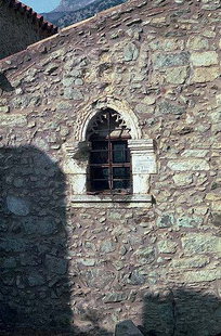 The decorative window in Agios Fanourios Church, Moni Varsamonero