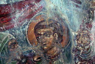 Fresko in der Panagia-Kirche, frühes Beispiel für den Kretischen Stil, Spilia