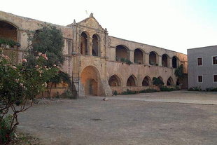 The entrance and the inner courtyard of the monastery, Moni Arkadiou