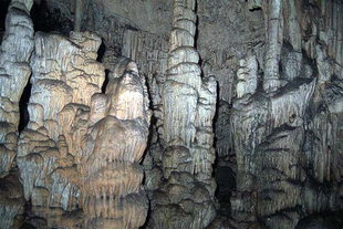The stalagmites and stalactites in the Dikteon Cave