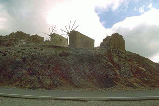 Abandoned windmills at the Seli Ambelos Pass, the entrance to Lassithi Plateau