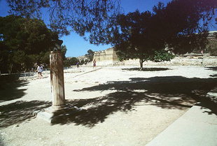 The West Court and the bust of Evans, Knossos