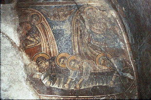 The entombment of Christ fresco in Sotiras Christos Church, Meskla