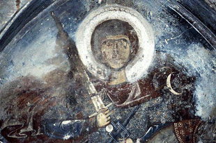 Saint George dans l'église d'Agios Georgios Xifoforos à Apodoulou
