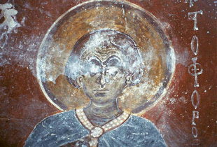 Fresko in der byzantinischen Agios Nikolaos-Kirche in Mouri