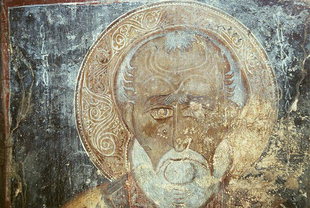 The unusually large fresco of Agios Nikolaos in  Agios Nikolaos Church, Mouri