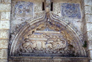 The Venieri crest on the elegant portal of Agios Ioannis Church, Deliana