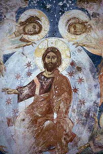 Die Himmelfahrt Christi, Fresko in der Agios Ioannis-Kirche, Episkopi