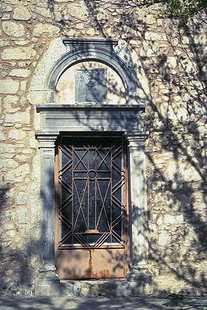 The church portal in Agios Georgios Vrahatsiotis Monastery in Latsida