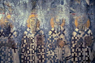La fresque des Evangélistes dans l'église de Timios Stavros près du Monastère de Varsamonero